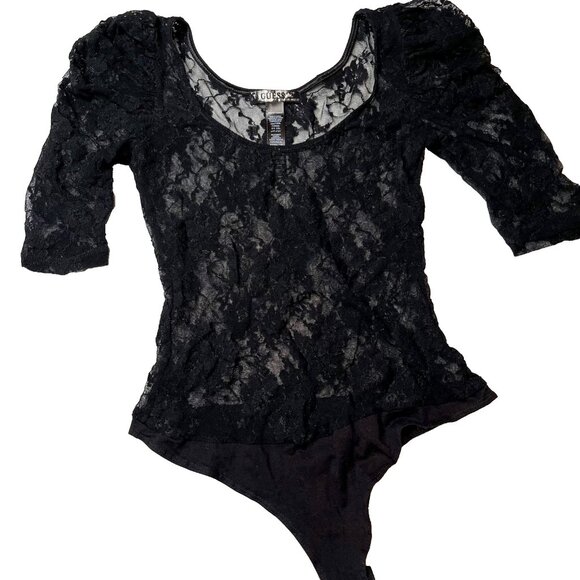 Guess Lace Bodysuit Size XS Small Black Romper One Piece Club Rave Festival S - Picture 1 of 9